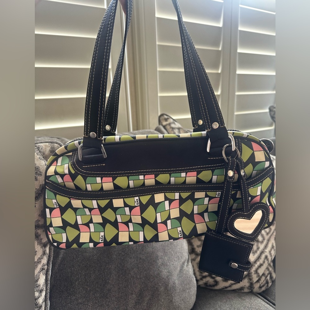 The Sak Green and Pink Geometric Shoulder Bag